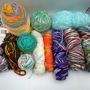 2.5 Lbs Mixed Variegated Yarn Lot Multi Color Self Striping Craft Destash Cake